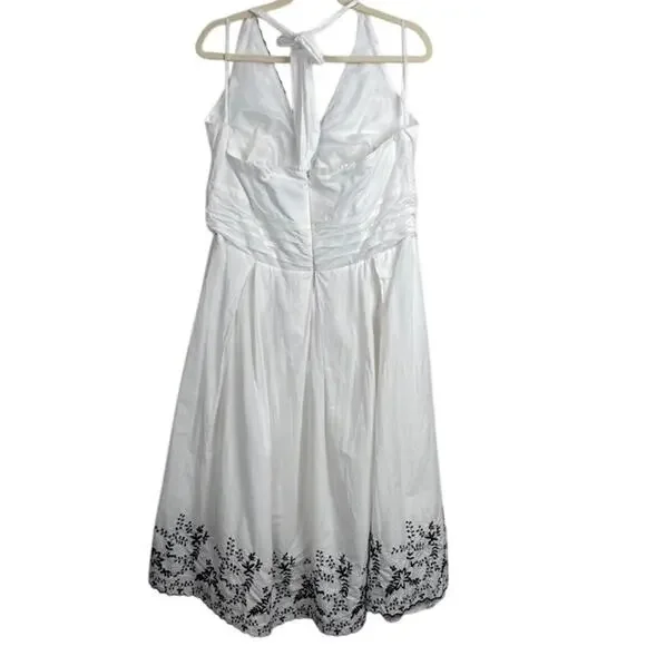 Robbie Bee, White Halter Dress/Black Embroidery, Backless - Picture 3 of 6